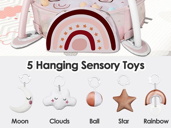 Dearlomum 4-in-1 Baby Play Mat Elephant Gym Tummy Time Mat for Floor Activity with 30 Balls & 5 Sensory Toys for Newborn Toddler Boy & Girl Gifts Playpen Cute