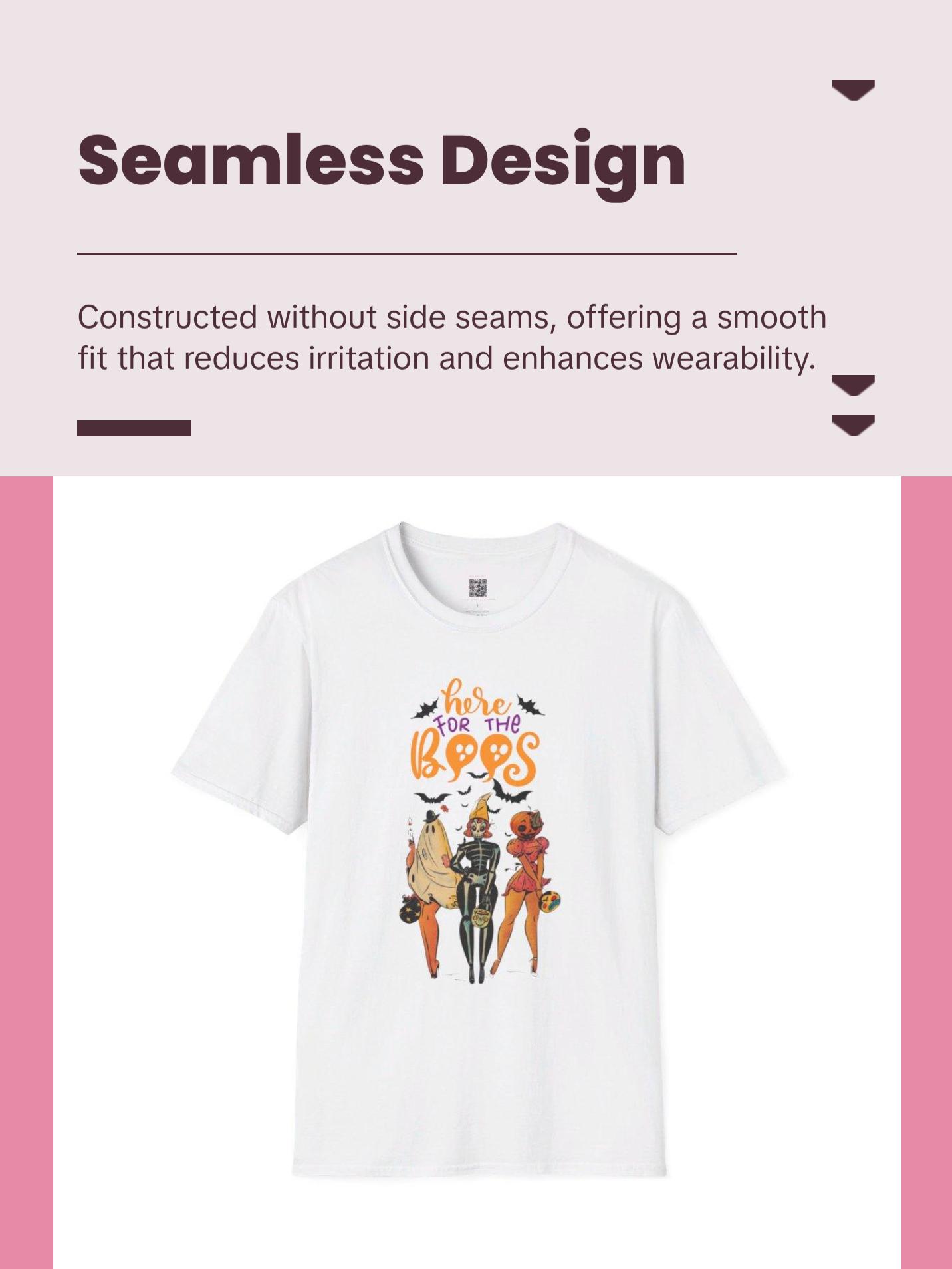 Here For The Boos Halloween Unisex Tshirt Ribbed Reinforced Collar Streetwear Cotton Tee Classic Tagless Comfort