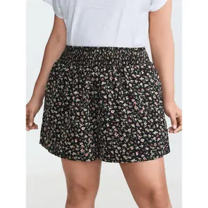 【Summer Turn-Up】【Baggy】BlOOMCHIC Plus Size Micro Floral Print Shirred Waist Shorts [M-6X] 2026 Summer Pick for Mother's Day
