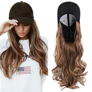 SEGOHAIR Baseball Cap with Hair Extensions Heat Resistant Synthetic Adjustable Long Wavy Hairstyle 16 Inch