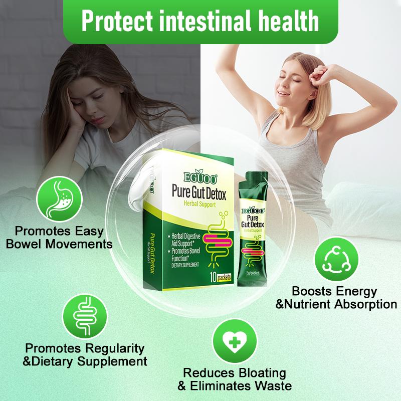 EGUOO 10-Day Fast Colon Cleanse & Detox Powder - Contains Multi Enzyme Complex and Prebiotic Complex- 10 Packets