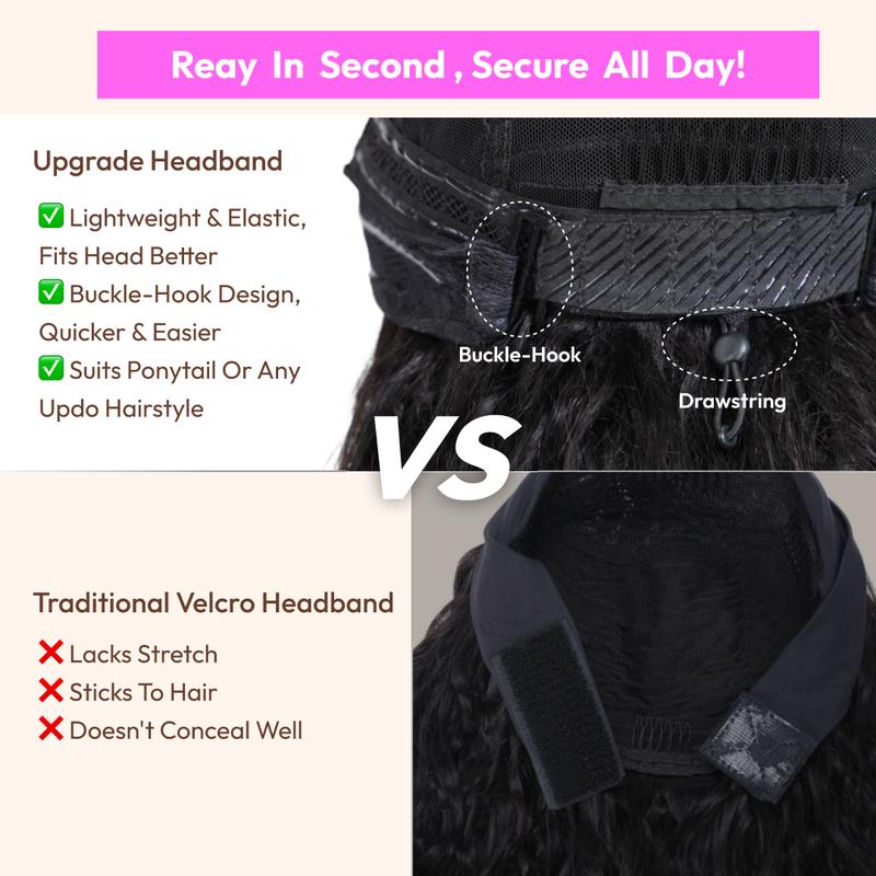 UNice Zero Stress Upgrade Water Wave Headband Wig Human Hair with Drawstring Glueless No Slipping Secure All Day Wigs for Beginners Friendly