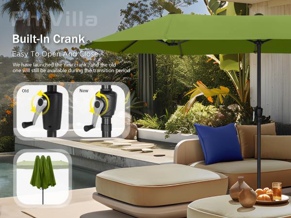 [2026 New] PHI VILLA 15ft Large Outdoor Double-Sided Rectangle Umbrella with Crank Handle, Waterproof, Alloy Steel, Assembly Required Furniture Patio