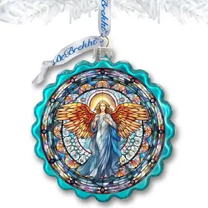 Designocracy 759-054 4 x 3 in. Love Harmony Angel Wreath Glass Ornament Nativity Holiday Decor