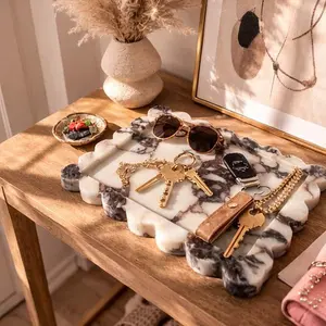 Natural Calacatta Viola Marble Scallop Tray - Luxury Home Decor