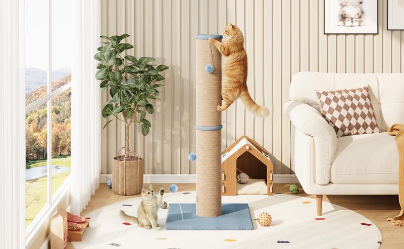 LIKIMIO 41.7"Tall Cat Scratching Post - 6.2"Diameter Sisal Scratcher with Hanging Ball, Suitable for Kittens & Adult Indoor Cats LIKIMIO 41.7"Tall Cat Scratching Post - 6.2"Diameter Sisal Scratcher with Hanging Ball, Suitable for Kittens & Adult Indoor Cats