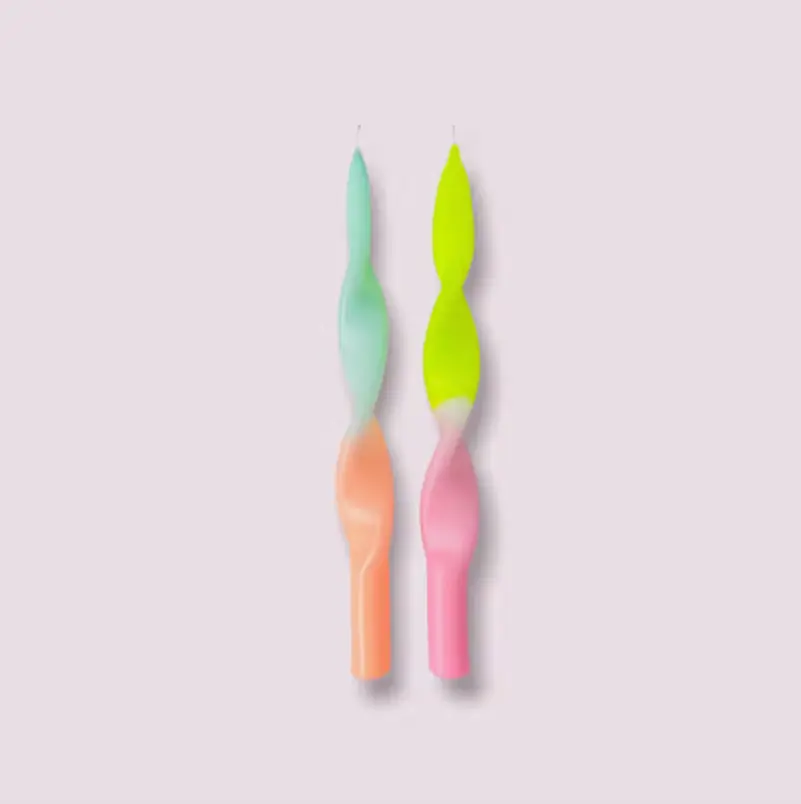 Dip Dye Twisted Taper Candle Set / Yellow Miami