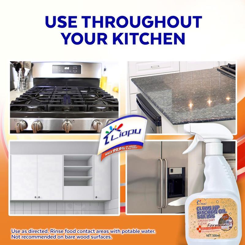 Liapu 500ml Kitchen Spray Cleaner & Degreaser - Antibacterial Lemon Scented Quick Grease Removal No Residue Not Harmful to Hands 99.9% Sterilization Household Home Cleaning Products Household  Scented