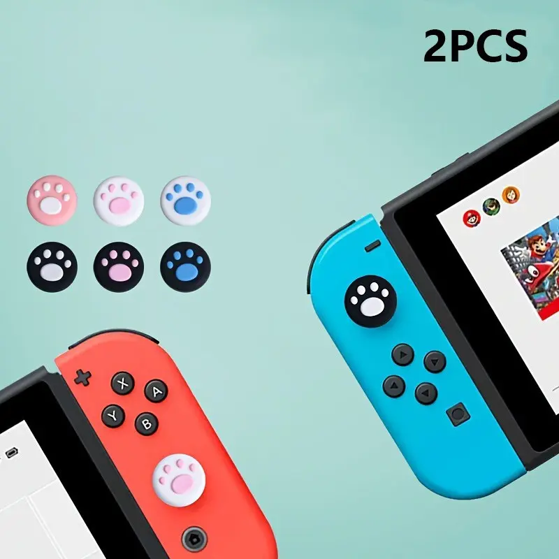 2pcs Cute Cat Claw Design Thumb Grip Caps Thumb Grips Analog Stick Cover Joystick Cap Soft Silicone Cover Compatible with Nintendo Switch, Switch Lite and Joy Con Controller Switch Accessories