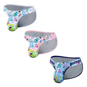 Men Underwear Briefs 0.01 Ultra-thin Transparent Mesh Fabric Summer Patterns Bikini Anime Belt High Fork Horn Design Underpants