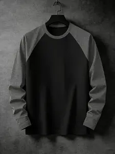 Men's fashionable casual round neck hoodie, contrasting color Raglan hoodie for spring and autumn, men's clothing