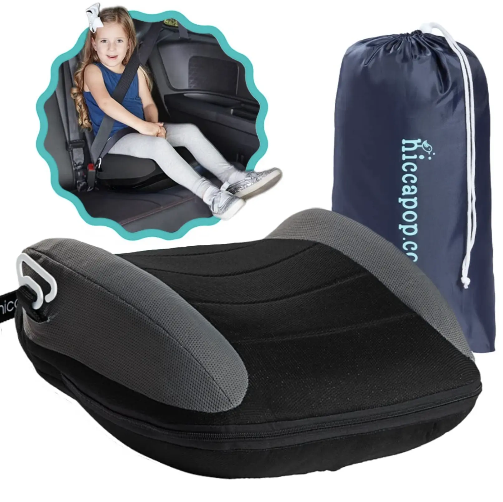 Hiccapop UberBoost Inflatable Booster Car Seat | Blow up Narrow Backless Booster Car Seat for Travel | Portable Booster Seat for Toddlers, Kids, Child