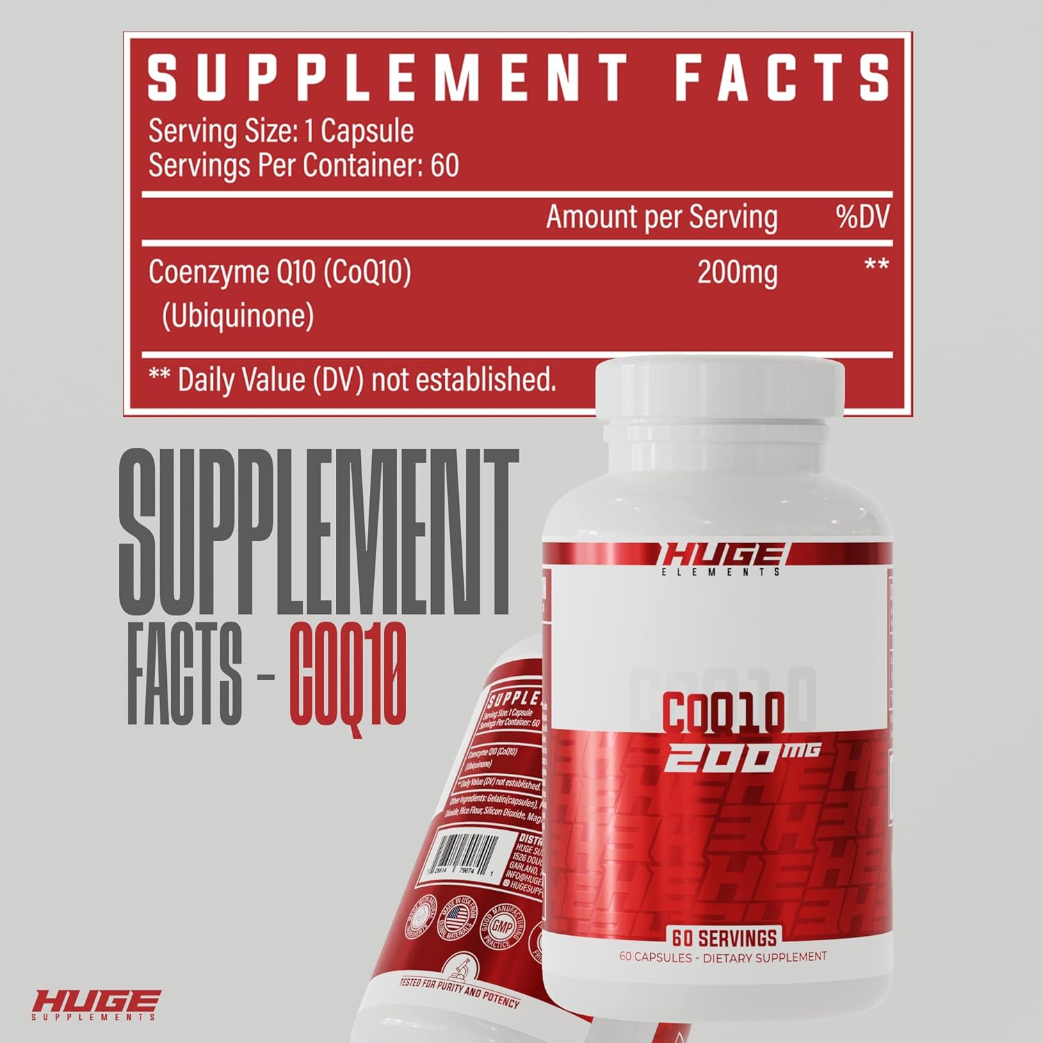 Huge Supplements CoQ10 200mg (60 Servings)