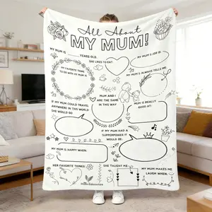All About My Mom DIY Colorable Flannel Blanket – Soft Cozy Plush Throw, Heartfelt Mother's Day Gift from Kids, Hand-Drawn Doodle Color-In Design, Non-Custom, Markers Not Included, Warm Sentimental Mom Keepsake