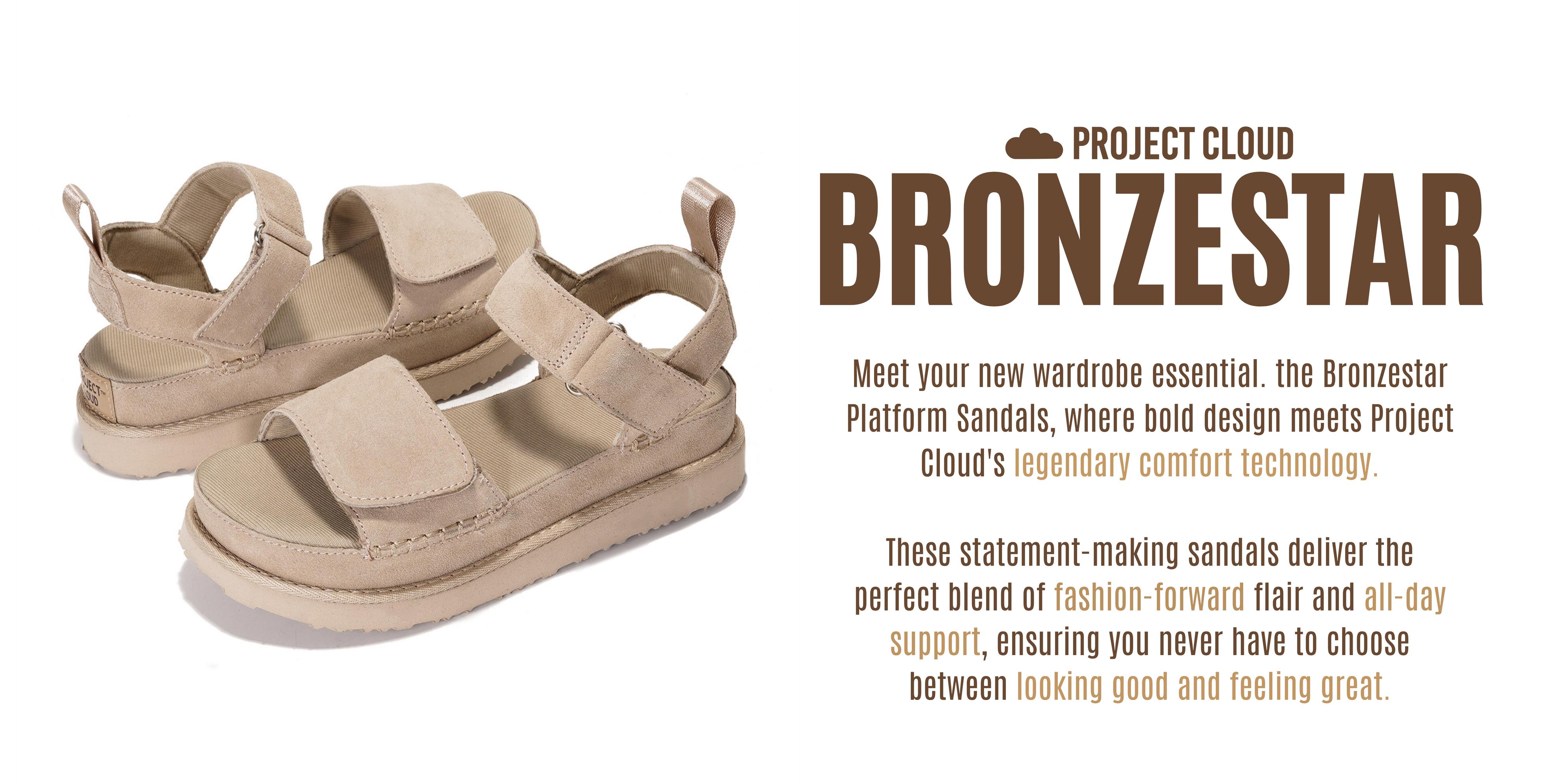 Project Cloud Women's | Genuine Leather Platform Sandals | Memory Foam | Lightweight | Non-Slip - Bronzestar