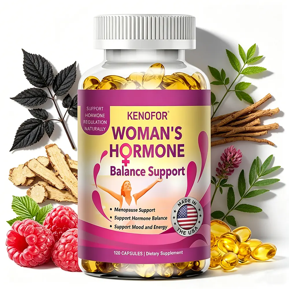 KENOFOR Women's Hormone Balance Natural Health Supplement - Edible, Vegetarian Herb Capsules with Black Cohosh, Red Clover to Relieve Menopausal Discomfort, 120 Count