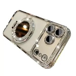 Women's Phone Case with Mirror & Stand for iPhone 12/13/14/15/16/17 Pro Max,17Air,14/15/16 Plus. Features a shiny frame, high-definition transparent material, and full-body drop-resistant design.002