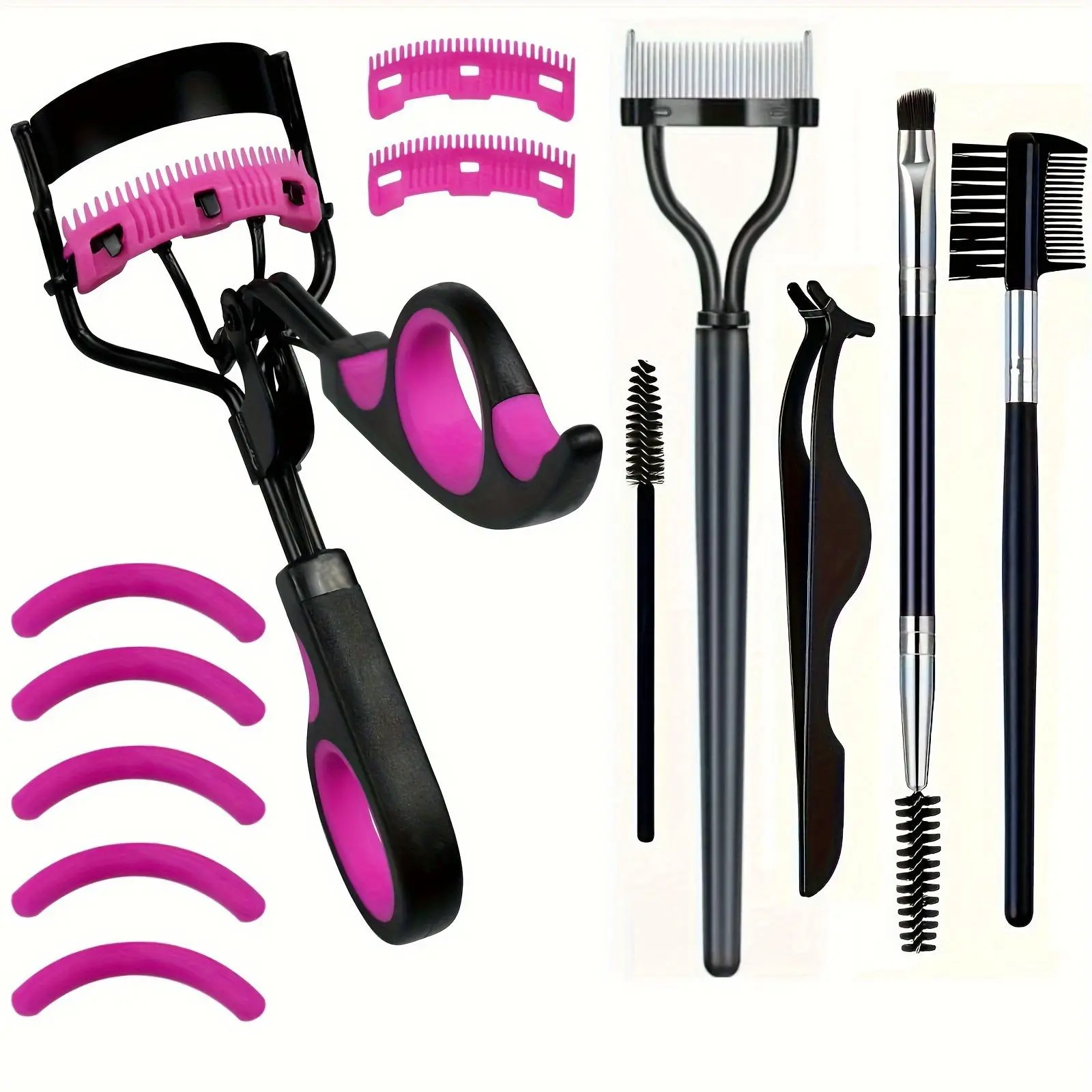 Lashes Curler Kit, 13pcs/set Curling Eyelash Curler & Eyebrow Brush & Tweezers & Silicone Pad for Lash Clusters, Professional Makeup Products for Women, Christmas Gift, Beauty Lash Curler