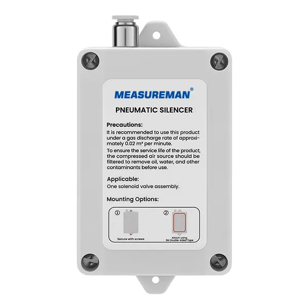 Measureman patented pneumatic muffler, featuring a 1/4" inlet. This pneumatic exhaust silencer is compatible with single solenoid valves and serves as a noise reduction muffler for air compressors and pneumatic equipment.