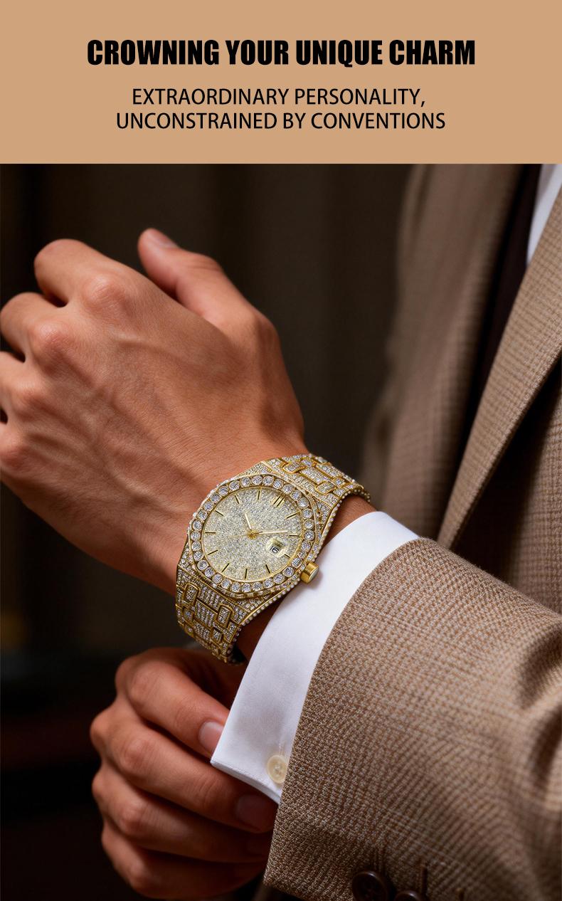 Luxury Rhinestone Embellished Jumpstart sale Classic round dial -Dial Quartz Watch with Gift BoxIncluded Fashion Timeless Classic Watch Holiday Haul  Flash Sale diamond men  Shine at work, lead with brilliance.