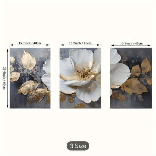 3pcs with frame --Abstract floral theme canvas wall art framed painting, 2D flat surface, suitable for indoor Easter, Mother's Day, Mardi Gras, St. Patrick's Day luxury decoration for him/her, bedroom, living room, bathroom, home office aesthetic decorati