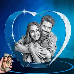 ArtPix 3D Crystal Photo, Personalized Gifts for Women, Wife, Men, Mom, Father, Her, Him, Dad, Grandpa, Great Customized Gift with Your Own Photo, Custom Glass 3D Laser Etched Picture Wedding - Heart