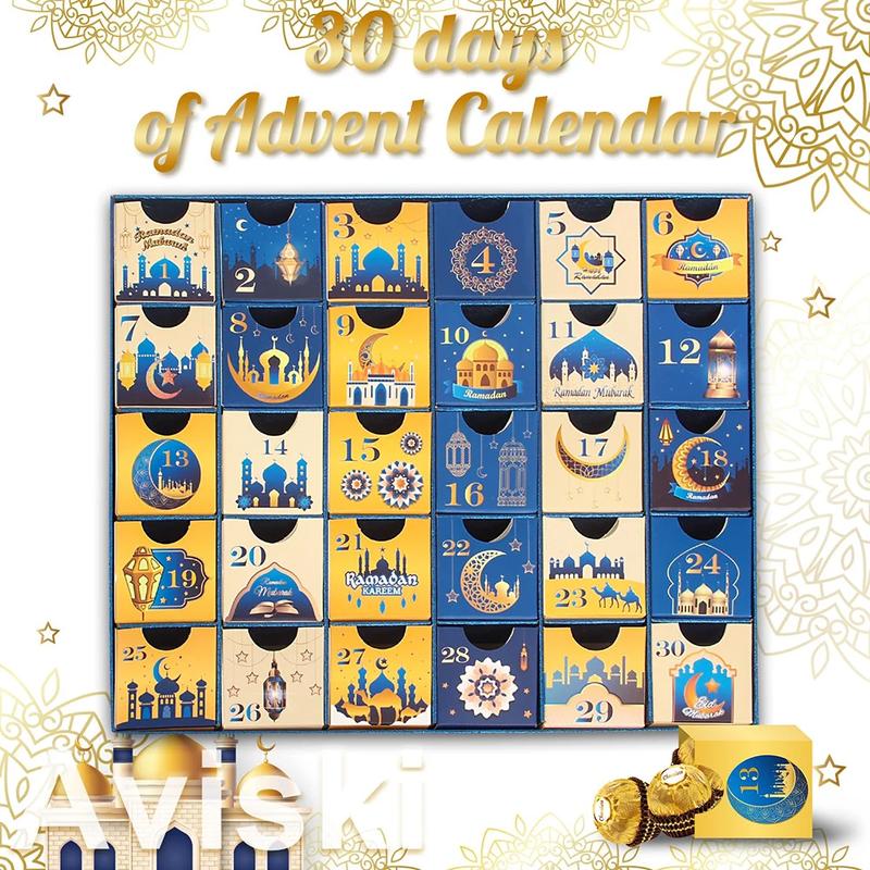 Crepe paperboard Ramadan advent calendar with 30 drawers for family decor, empty DIY set, gifts for Kids & Family, Ramadan gifts
