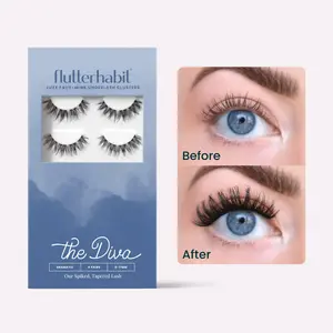 FlutterHabit The Diva Subtle Cat Eye Style Cluster Lashes DIY Lash Extensions 9-17mm Dramatic Look False Eyelashes 6 Pair Set Classic C Curl Long Wear Underlash Application