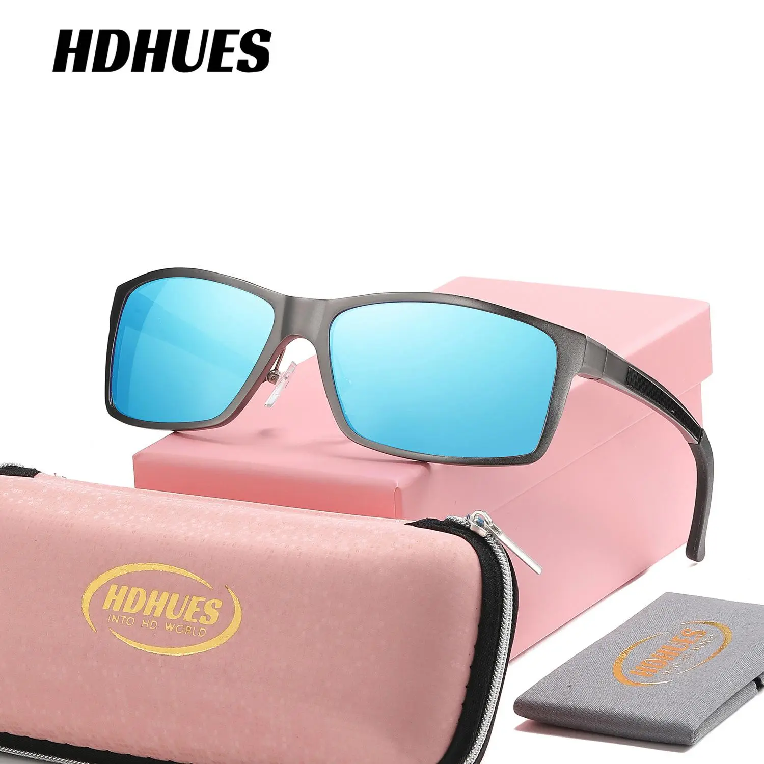 HDHUES Unisex Casual Full Frame Sunglasses Beach Volleyball Square Frame Polarized Sunglasses UV400