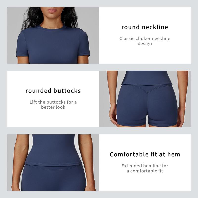 Tenwolf Women's Solid Ribbed Crop T-Shirt & High-Waisted Shorts Set, Quick-Dry for Yoga, Gym, Workouts, Running, Ladies' Sports Apparel for All Seasons, Women's Workout Sets, Women's Workout Clothing, Fitness Clothing, Casual Activewear, Fitness Summer Bo