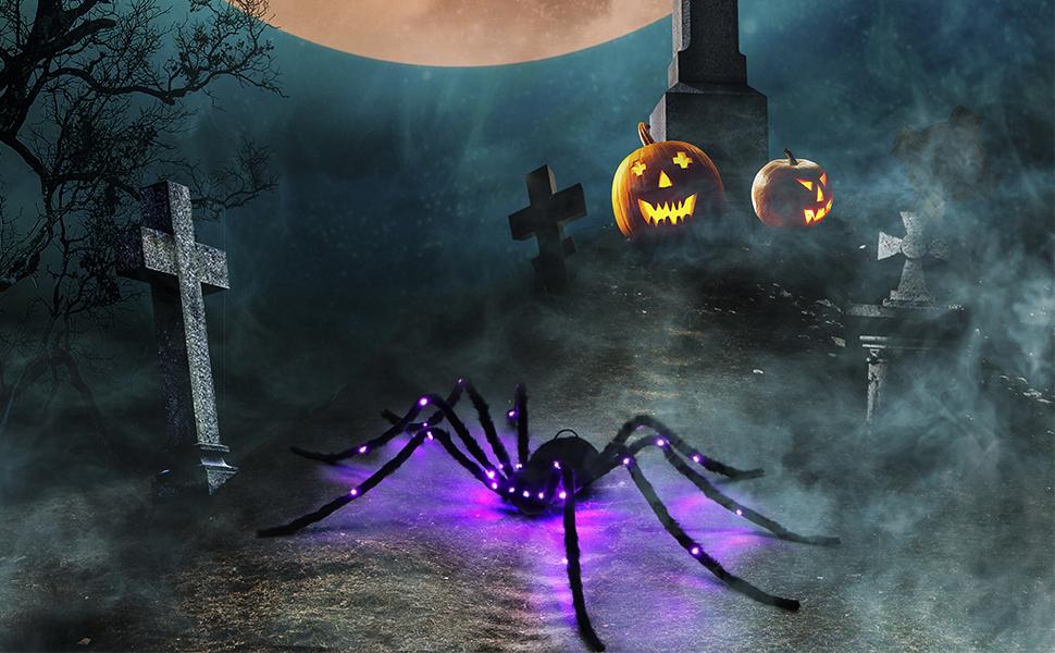 Halloween Spider Decorations 3.94 FT, Giant Light up Black Hairy Spider Decoration for Best Halloween Party Outdoor Indoor Yard Decoration  Spooky