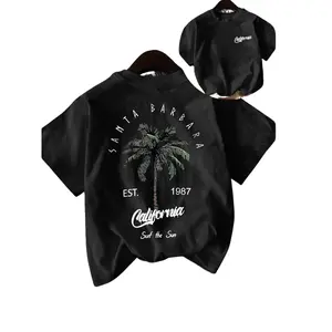 Women's Lightweight Graphic Palm Tree Print Round Neck Short-Sleeve T-Shirt, Casual Lady's Everyday Summer Top