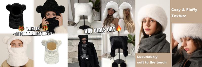 EMMIOL Women’s Fluffy Faux Fur Hat Cozy Plush Bucket Hat Russian Winter Style Soft Warm Unisex Faux Fur Material