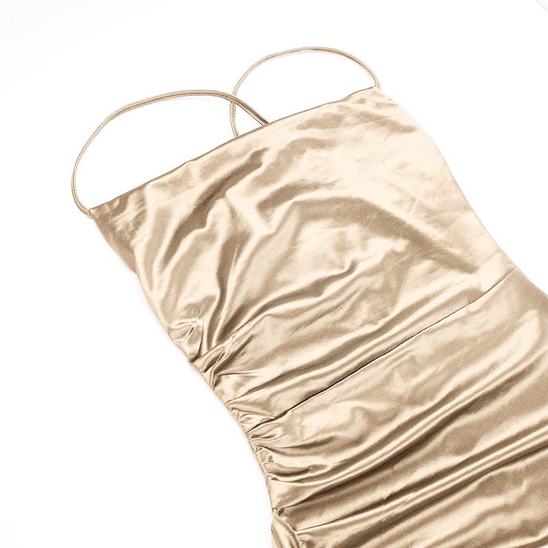 YL24531DGO-Womens Pleated Satin Evening Dress Elegant Split Maxi Formal Gown for Wedding Guest Prom Season Sexy Spring Party and Summer Gala