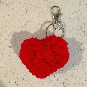 Cute & Playful Pom-Pom Red Heart Keychain