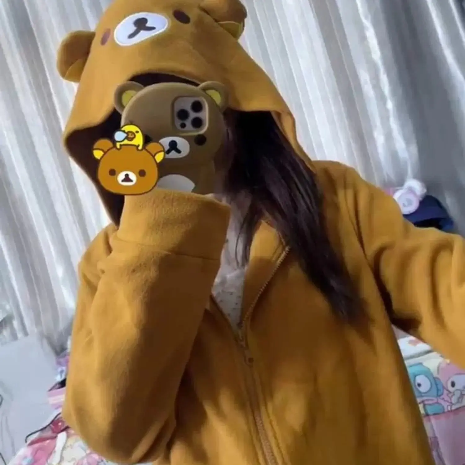 Kawaii Rilakkuma Women's Long Sleeve Polar Fleece Zip Hoodie - Casual XXL Tops, Fall Winter Outerwear Clothes for Cold Weather
