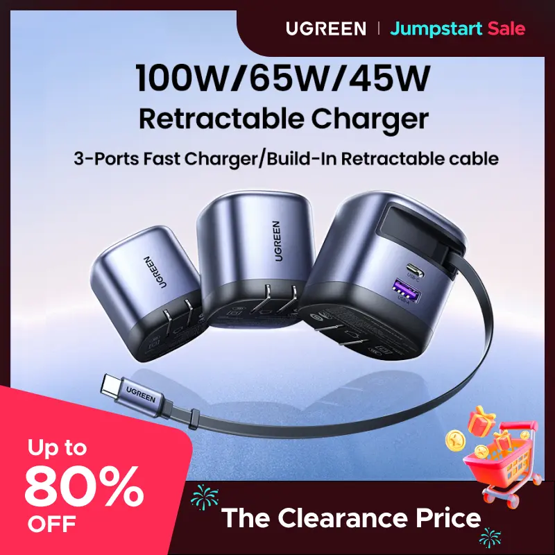 UGREEN 45W/65W/75W/100W 3 in 1 Compact GaN Charger, Retractable USB C Fast Wall Charger with Foldable Plug, Compatable for iPhone 17/16 Series, Galaxy, Pixel, iPad-Cellphone Electronic portable charger,TikTokShopBlackFriday ,TikTokShopJumpstartSale