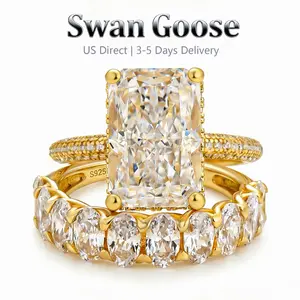 S925 Sterling Silver 4.Oct Elongated Radiant Cut Wedding Ring Set gift for Women, Hight Quality 5A Cubic Zirconia Engagement Ring Set,Bridal Ring for Wedding, banquet accessory Party, Travel,Daily Wear jewelry