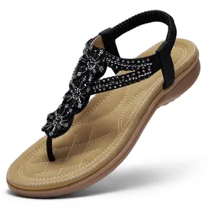 Littleplum Women Flip Flop Flat Arch Support Sandals Summer Comfort Walking Orthopedic Bohemian Rhinestone Casual Shoes for Women