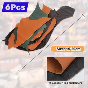6Pcs Genuine Cowhide Leather Scraps - 1.6-2 mm Thick Random Colors and Shapes Leather Sheets,1LB Tooling Leather Sheets Material,for DIY Craft Supplies