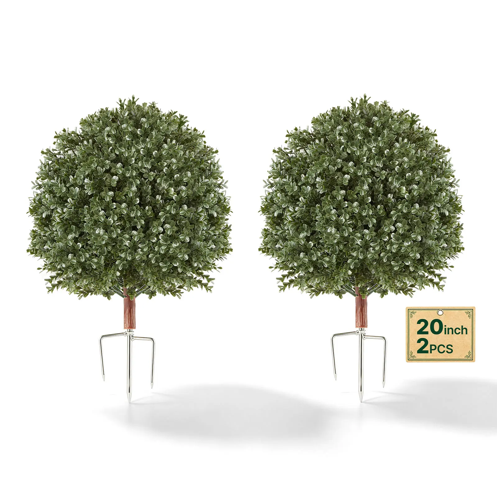 VEVOR 20-in PE Plastic Artificial Boxwood Topiary Ball Set Pack (2 Pcs) with Metal Ground Spikes, Fake Decor Shrubs for Room Decor, Front Door, Patio