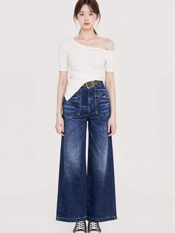 Wide Marine Entwined Trouser Women's Jeans with Feather Flower Embroidery Mid Rise Stretchy Bootcut Slim Wide Leg Pants