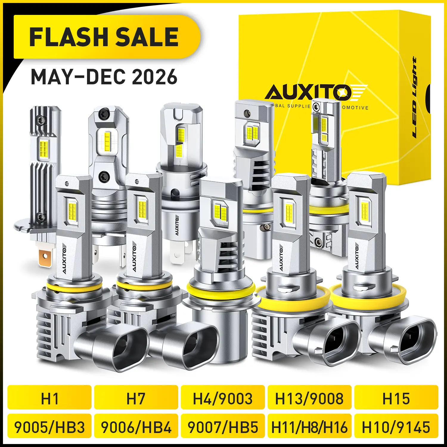 AUXITO 9005/HB3 9006/HB4 9007 9008/H13 H11/H8/H9 H10 H4 H7 H15 H1 H11B LED Headlights Bulbs Combo,30000LM 6500K Cool White,60,000Hrs Long Service Life,High/Low Beam Bulbs,Fog Lights, CANBUS Ready,No Flickering ,IP68,Plug N Play