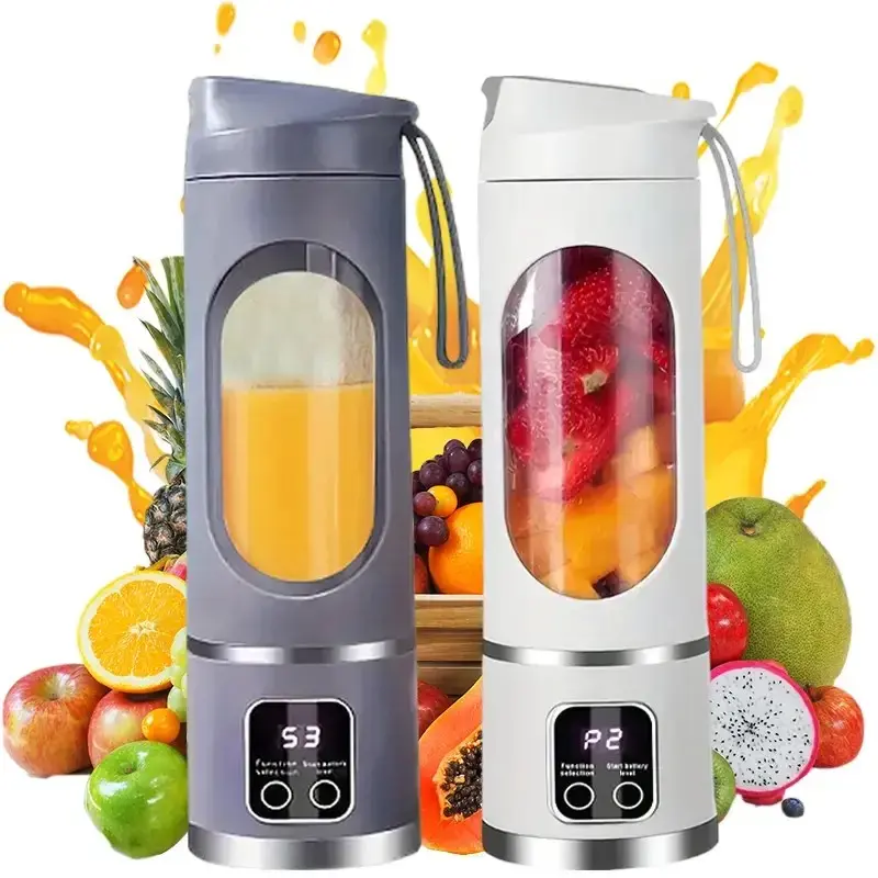 Portable Juicer Blender with Digital Display, 450ml Personal Size Smoothie Maker, Portable Mixing Cup for Strawberries Bananas Carrots, Wireless USB Powered Mixer for Students Travelers Athletes (purple)