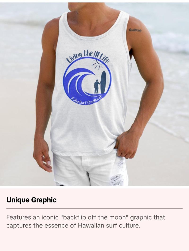 O'ahu Surf Company Men's Living the HI Life Hawaii - HI-Surf Tank Top, 100% Combed Cotton - Fabric Menswear Gym O'ahu Surf Company Men's Living the HI Life Hawaii - HI-Surf Tank Top, 100% Combed Cotton - Fabric Menswear Gym