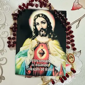 Librito Devocionario al Sagrado Corazón de Jesus with Crystal Rosary Handmade in Mexico Religious Gift