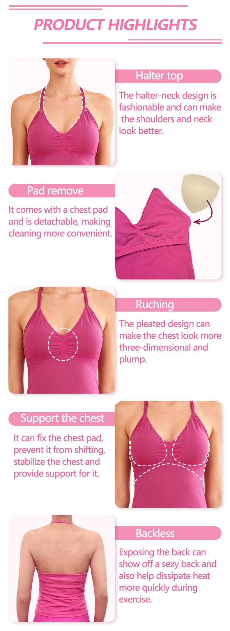 SUNVADUN B377 Sportswear Top Lace-Up Sleeveless Yoga Vest V-Neck Stretch Vest Crop Top for Women Fitness Vest Open Back Athletic Minimalistic Activewear Gym Apparel with Removable Cup Moisture Wicking Quick-Drying High Elasticity