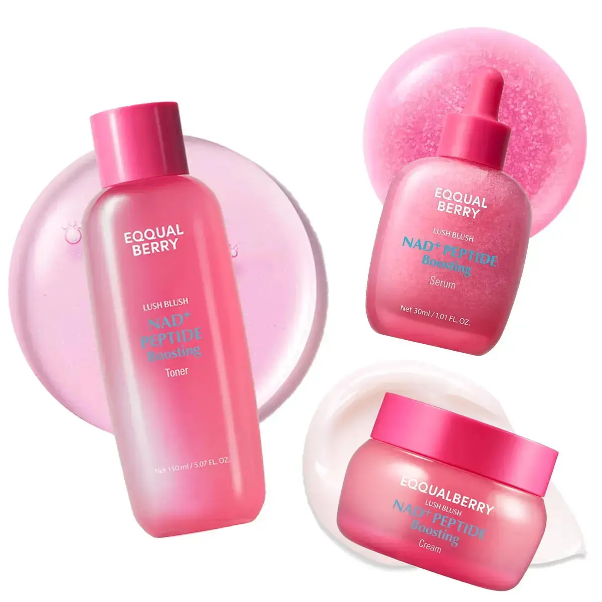 EQQUALBERRY NAD+ Peptide Boosting 3-Piece Skin Care Set - Daily Unisex Korean Face Kit (Smoothie Serum, Cream, Toner) with 5 Ceramides, Vegan Collagen for Anti-Aging, Firming, Wrinkles, Radiant Glow