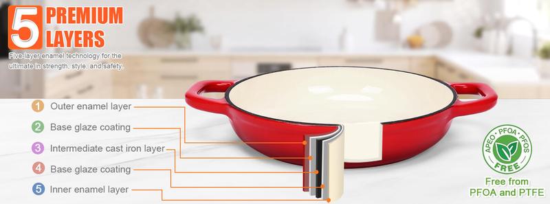 Elf Grill Dutch Oven Bread Baking- 5QT Enamel cast iron Oven with Sourdough Bread-Baking Supplies like Bread Proofing Basket, Scoring Lame, Dough Whisk for Sour dough, Bread-making Red