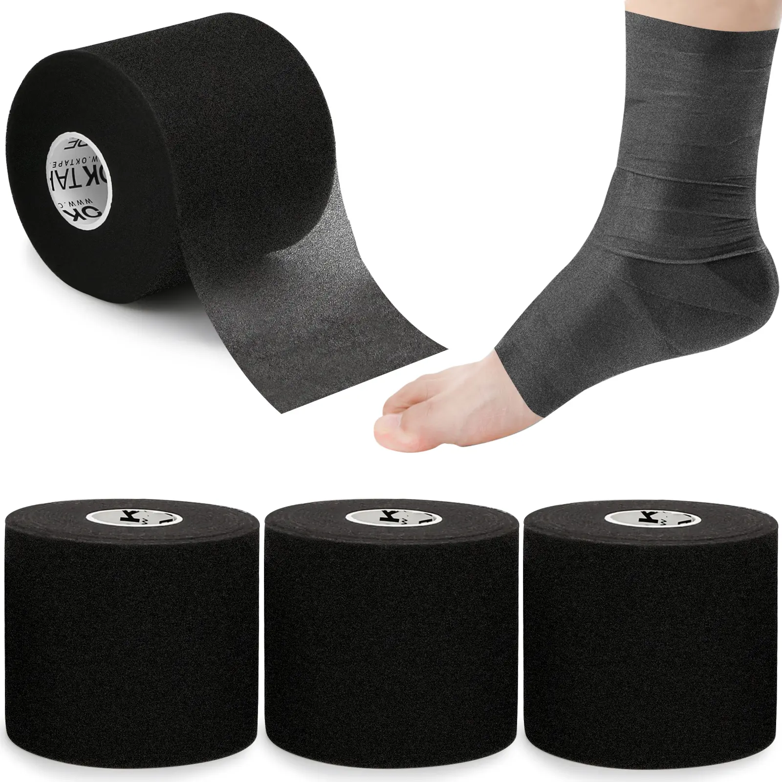OKTAPE Pre Wrap Tape 4 Rolls, 2.75 Inches 120 Yards,  Athletic Foam Underwrap for Sports, Protect for Ankles Wrists Hands and Knees, Strong Grip Superior Grip